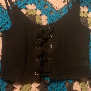 black lace up crop top